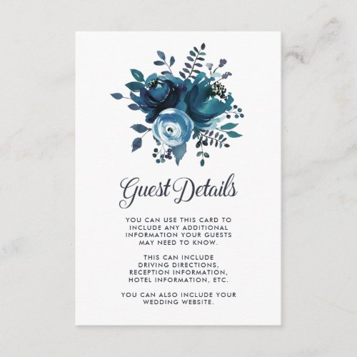 Vintage Inspired Blue Floral Wedding Guest Details Enclosure Card