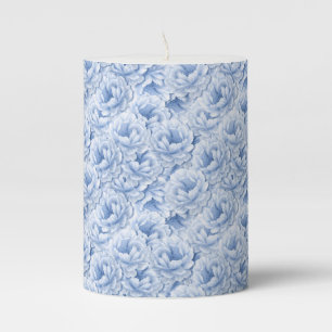 Vintage Inspired Blue Roses Pillar Candle