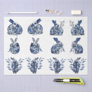 Vintage Inspired Blue & White Rabbits Decoupage Tissue Paper