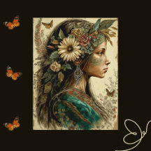 Vintage-Inspired Bohemian Woman Postcard