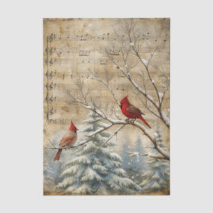 Vintage Inspired Cardinal Birds on Sheet Music 