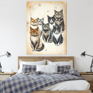 Vintage-Inspired Cat Family Portrait Canvas Print