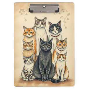 Vintage-Inspired Cat Family Portrait Clipboard