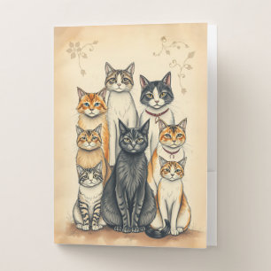 Vintage-Inspired Cat Family Portrait Pocket Folder