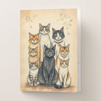 Vintage-Inspired Cat Family Portrait Pocket Folder