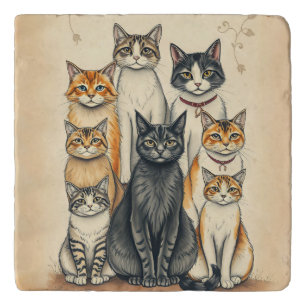 Vintage-Inspired Cat Family Portrait Trivet