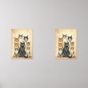 Vintage-Inspired Cat Family Portrait Wall Art Sets
