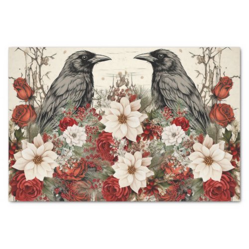 Vintage Inspired Christmas Floral Ravens Tissue Paper
