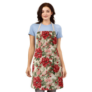 Vintage Inspired Christmas Poinsettias Pattern  Apron