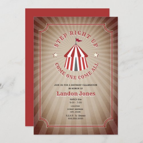 Vintage Inspired Circus Tent Birthday Invitation