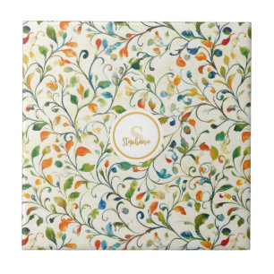 Vintage-Inspired Colorful Paisley Leaf Pattern (2) Ceramic Tile