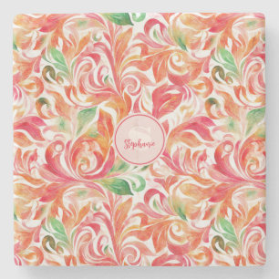 Vintage-Inspired Colorful Paisley Leaf Pattern (5) Stone Coaster