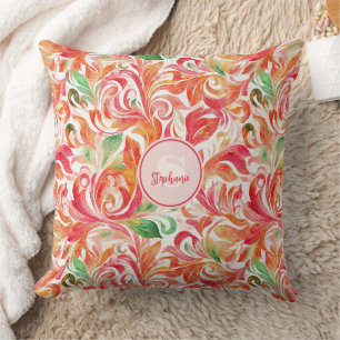 Vintage-Inspired Colorful Paisley Leaf Pattern (5) Throw Pillow
