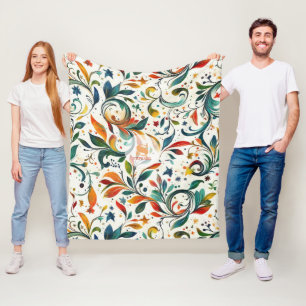 Vintage-Inspired Colorful Paisley Leaf Pattern Fleece Blanket