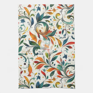 Vintage-Inspired Colorful Paisley Leaf Pattern Kitchen Towel