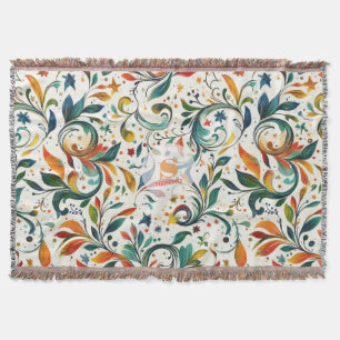 Vintage-Inspired Colorful Paisley Leaf Pattern Throw Blanket