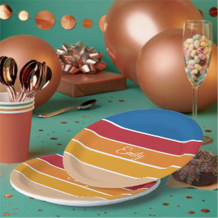 Vintage-Inspired Colorful Stripes Design Paper Plates