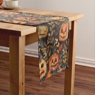Vintage-Inspired Cute Halloween Pumpkins - Rustic Short Table Runner