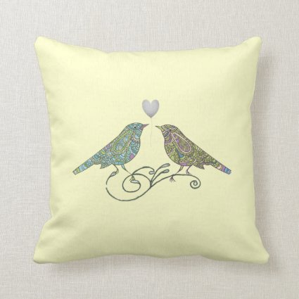 Vintage Inspired Cute Love Birds Yellow Green Blue Throw Pillow