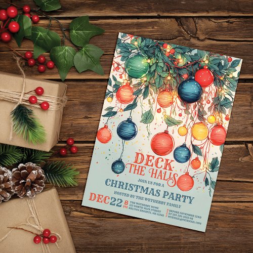 Vintage_Inspired Deck the Halls Christmas Party Invitation