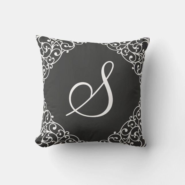 Vintage Inspired Elegant Custom Monogram Design Throw Pillow (Front)