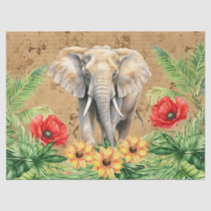 Vintage Inspired Elephant & Red Poppies Decoupage Tissue Paper
