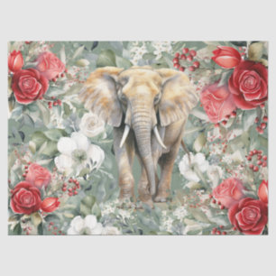 Vintage Inspired Elephant & Red Roses Decoupage Tissue Paper