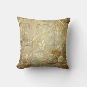 Vintage Inspired Fall Design Flowers and Leaves Throw Pillow