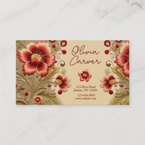 Vintage_Inspired Floral Business Cards Fiber Art