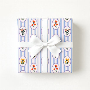 Vintage Inspired Floral Striped Wrapping Paper
