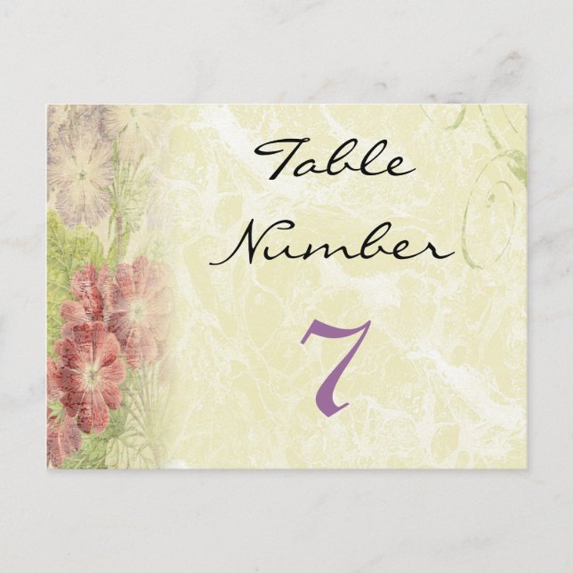 Vintage Inspired Floral Table Numbers (Front)