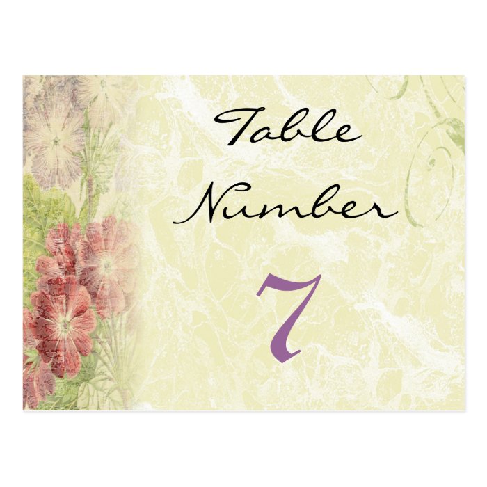 Vintage Inspired Floral Table Numbers Post Cards