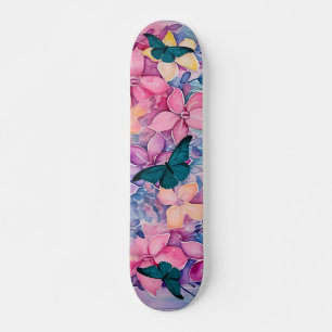 Vintage Inspired Flowers & Butterflies Design Skateboard