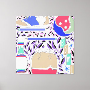 Vintage Inspired Folk Art Bowling Pin and Bag Canvas Print