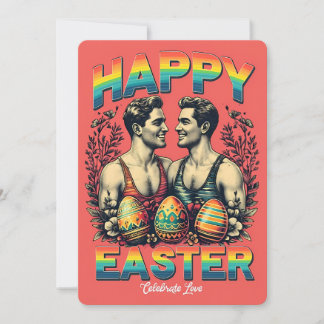 Vintage-Inspired Gay Couple Artwork Easter Card