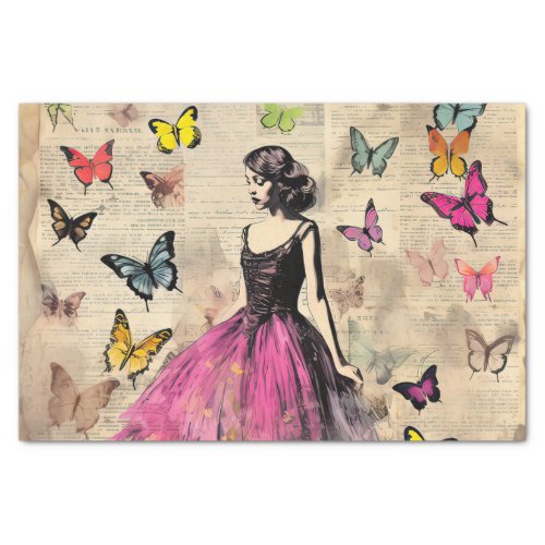 Vintage Inspired Girl and Butterflies Tissue Paper