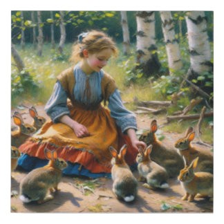 Vintage-Inspired Girl with Rabbits Art Print