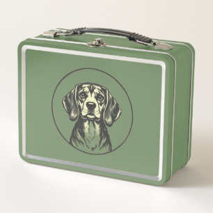 Vintage-Inspired Green Metal Lunchbox with Dog Des
