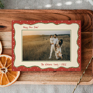 Vintage-Inspired Hand-Drawn Frame Photo New Year Holiday Card