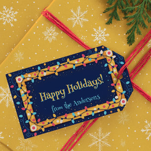 Vintage-Inspired Happy Holidays String Lights Gift Tags