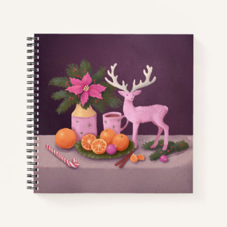 Vintage-Inspired Holiday Still Life with Pink Deer Notebook