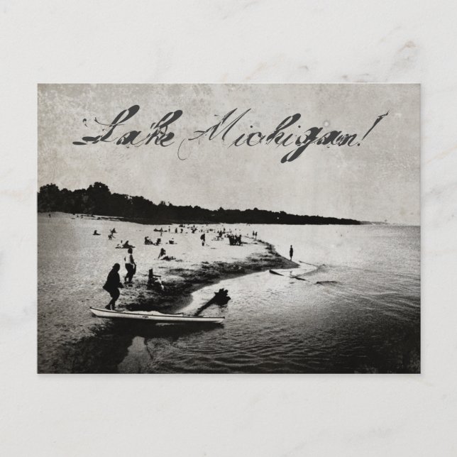 Vintage Inspired Lake Michigan Beach Postcard (Front)