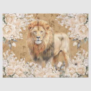 Vintage Inspired Lion & White Roses Decoupage Tissue Paper