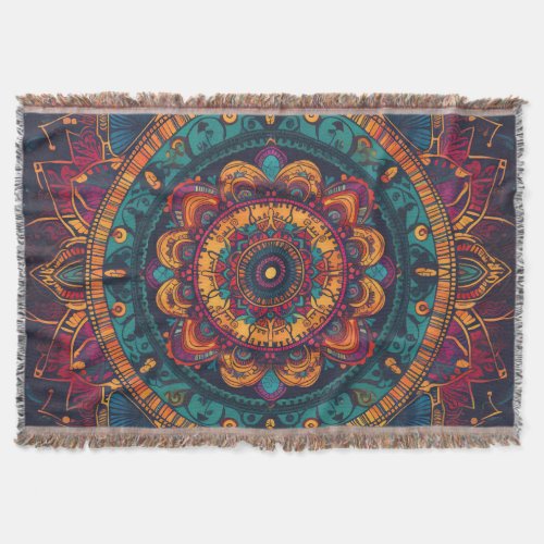 Vintage Inspired Mandala Pattern Throw Blanket
