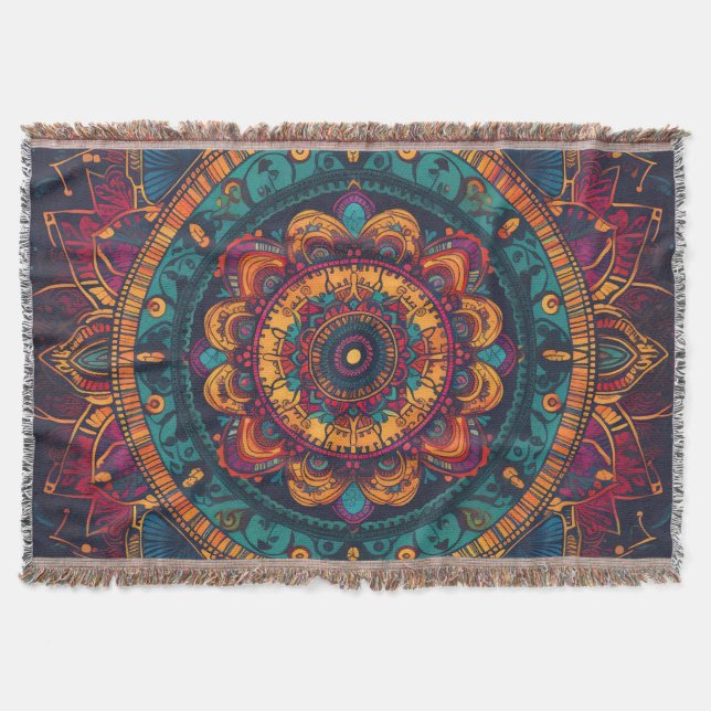 Vintage Inspired Mandala Pattern Throw Blanket (Front)
