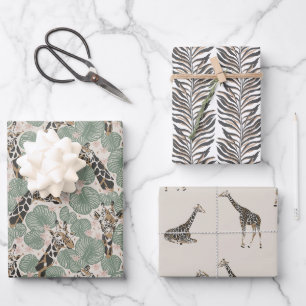 Vintage inspired muted earthy toned Giraffe Wrapping Paper Sheets