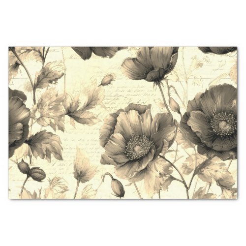 Vintage Inspired Old Photo Style Poppies  Tissue Paper