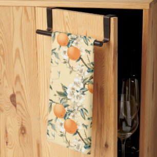 Vintage-Inspired Orange Grove Floral Patterned Kitchen Towel
