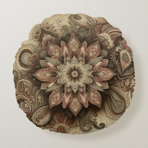 Vintage Inspired Patterns  Round Pillow