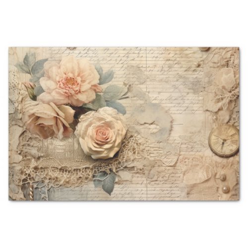 Vintage Inspired Peach Rose Pearls Tissue Paper